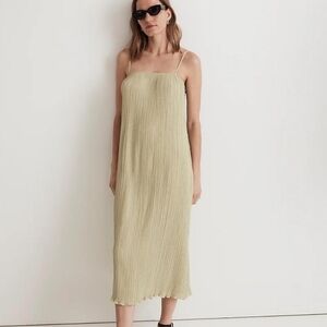 Madewell Light Green The Goldie In Plise Dress Square Neckline Midi Dress 12.